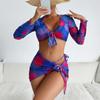 Swimsuit Women's Split Four Piece Set High Waist Long Sleeve Ins Overshirt Drawstring Printed Bikini Suits