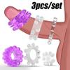 Penis Rings Cock Rings Set,Cock Ring Sleeve Penis with 3D Beads for Couple Sex, Soft Stretchy Penis Toy Mens Sex Toy 3Pcs Purple