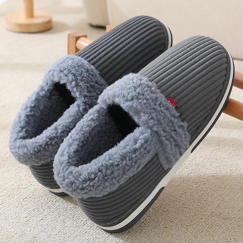 Winter Couple Bag Heel Slippers Indoor Plush Cotton Shoes Fluffy Fur Non Slip Slippers Men Casual Soft Soled Shoes