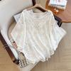 2025 New Summer Basic Shirt Women Lace O-Neck Blouse Tops Tees Casual Loose White Short Tees
