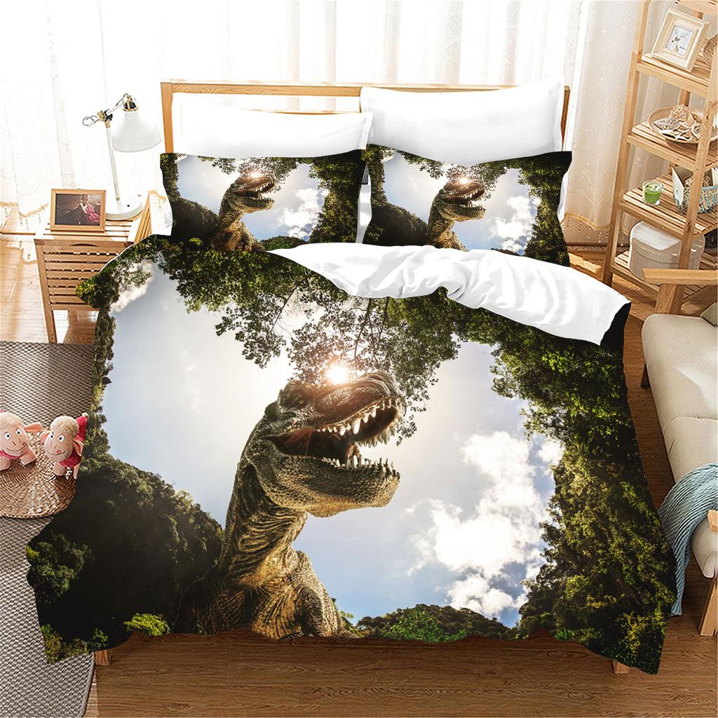 3pcs Bedding Sets 3d Dinosaur World Tyrannosaurus Rex Kids Child Microfiber Polyester Bed Duvet Cover Set And 2pcs Pillow Cover