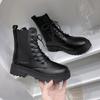 Size 42 Women Motorcycle Ankle Boots Wedges Female Lace Up Platforms Black Shoes Woman Botas Mujer