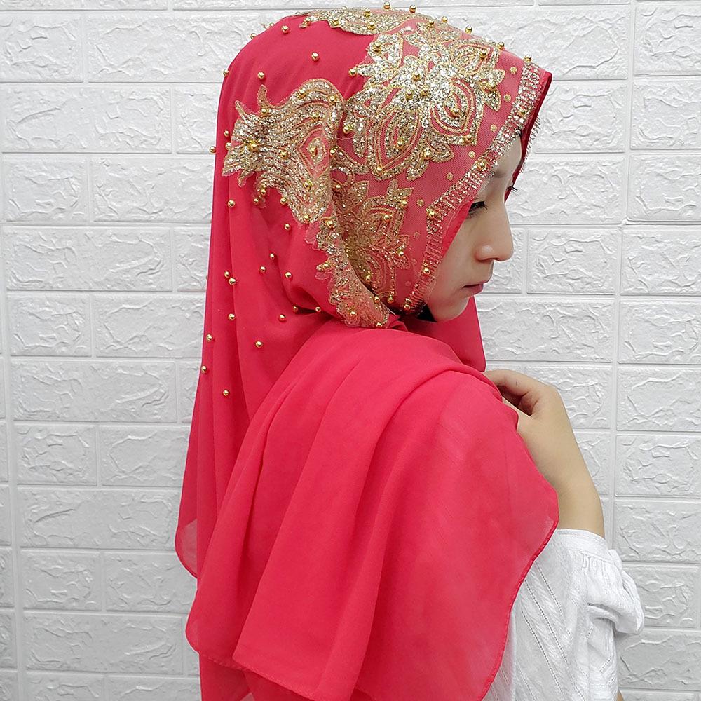 Rhinestone Beaded Chiffon Headscarf: Breathable Sun Protection Muslim Wrap In Ethnic Style