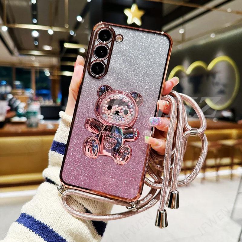 Quicksand Bear Holder Lanyard Glitter Phone Case For Infinix Hot 40 40i 30 30i 20 12 11S 11 10 9 Play NFC Zero 30 Bracket Cover