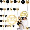 27pcs Pearl Balls Cake Topper Happy Birthday Cake Insert Pick DIYPile Up Insert for  Birthday Party Cake Decoration (Black Gold)