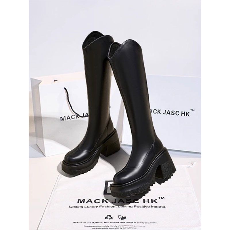 Tall Knight Boots 2025 Autumn and Winter New Super High Heel Solid Color Small Man But Knee Height Increase Thick Heel Boots