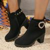 Large Size Leather Boots High Heel Short Boots Children's Heel Round Head Side Zipper Martin Boots