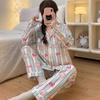 Cartoon Pig Letter Striped Print Pajamas Set Women Lapel Design Korean Cute New 2 Piece Set Pajamas Women Winter Homewear