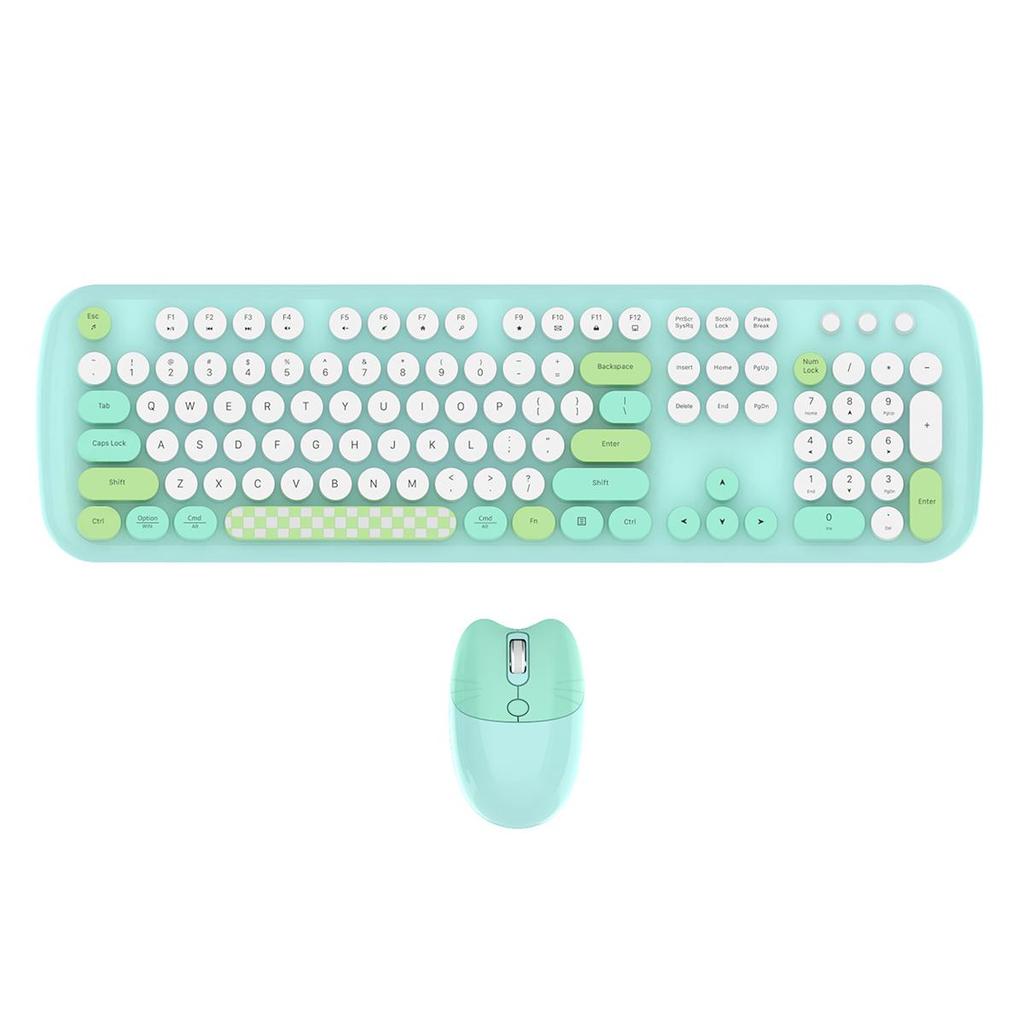 2.4G Wireless Keyboard and Mouse Aggregation: Retro - Round - Shaped Wireless Keyboard, Spanish - Themed Gaming Keyboard and Mouse Set - Up