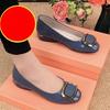 Women's Summer Large Size Low Heel Leather Single Shoes Office Ladies Spring Solid Color Casual Slip-on Shoes