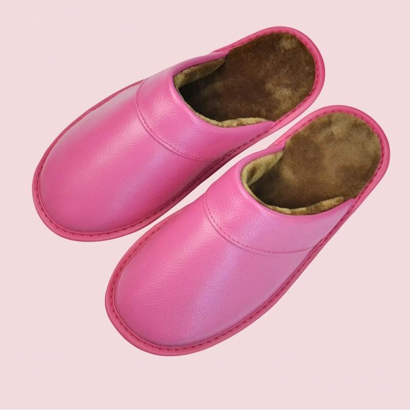 Fleece Warm Winter Cow Split Leather Unisex Handmade Slippers Slip On Soft Comfortable Bedroom Indoor Flats Men Women Padded Warm Slippers Shoes