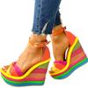 Elegant INS Rainbow Colorful New Summer Wedges Sandals Party Platform Extreme High Heels Shoes Woman Plus Size 43