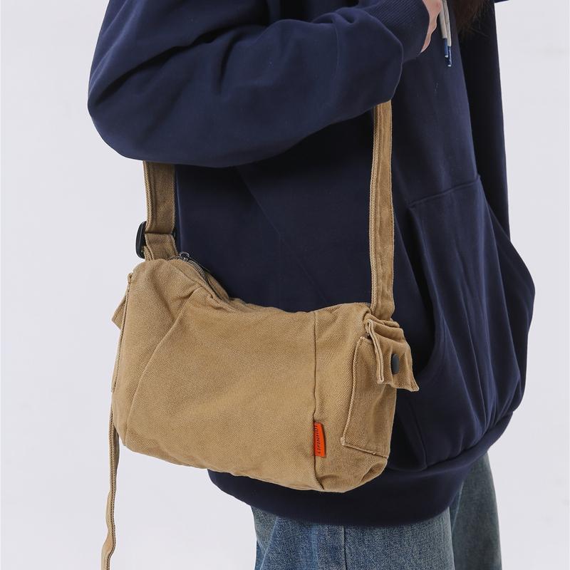 Canvas Bag Women's Large Capacity Crossbody Bag Men Solid Color Shoulder Bag