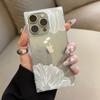 Square Back Tube Protection Clear Case For iPhone 16 ProMax 14 Pro Max 12 15 Plus 11 13 Anti-Oxygen,White Stripe Petals Pattern Casing
