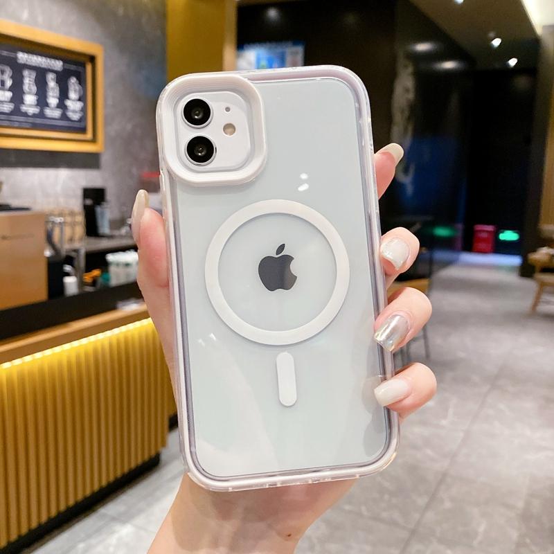 Luxury Transparent Wireless Charging Magsafe Phone Case For iPhone 11 12 13 14 15 Pro Max Magnetic Shockproof Bumper Cover
