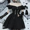 AltGoth Vintage Gothic Princess Dress Women Dark Harajuku Lace Up Cross Corset Dress Streetwear Partywear Lolita Dress Female