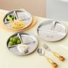 Round Dining Plate 304 Stainless Steel Food Plate Divided Breakfast Plate 3 Grids Cute Tableware Stackable Fruit Salad Plate Set