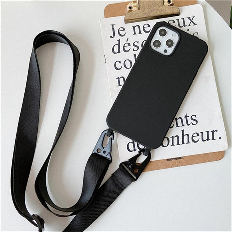 Crossbody Necklace Strap Lanyard Matte Silicone Case For iPhone 14 Pro Max 11 12 13 Mini XR X XS 6S 7 8 Plus SE Shockproof Cover
