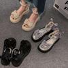 Flat-soled Sandals Female Summer 2025 New Fairy Style Platform Muffin Bow French with Skirt Pearl Roman Shoes