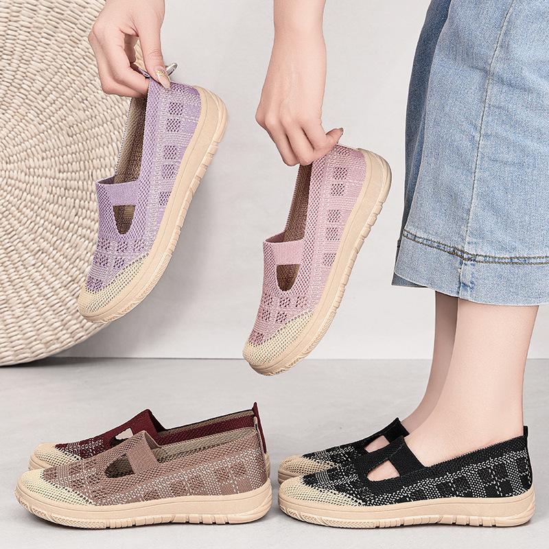 Shoes Women's Shoes Versatile Casual Shoes Breathable Fly-woven Shoes One-pedal Lazy Shoes Soft Sole Comfortable Mother Shoes Women's Single Shoes