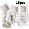 15pcs Clear Square Window Gift Boxes White Kraft Paper Present Package Display Boxes for Party Favor Treats Cookies Small Gifts or Crafts