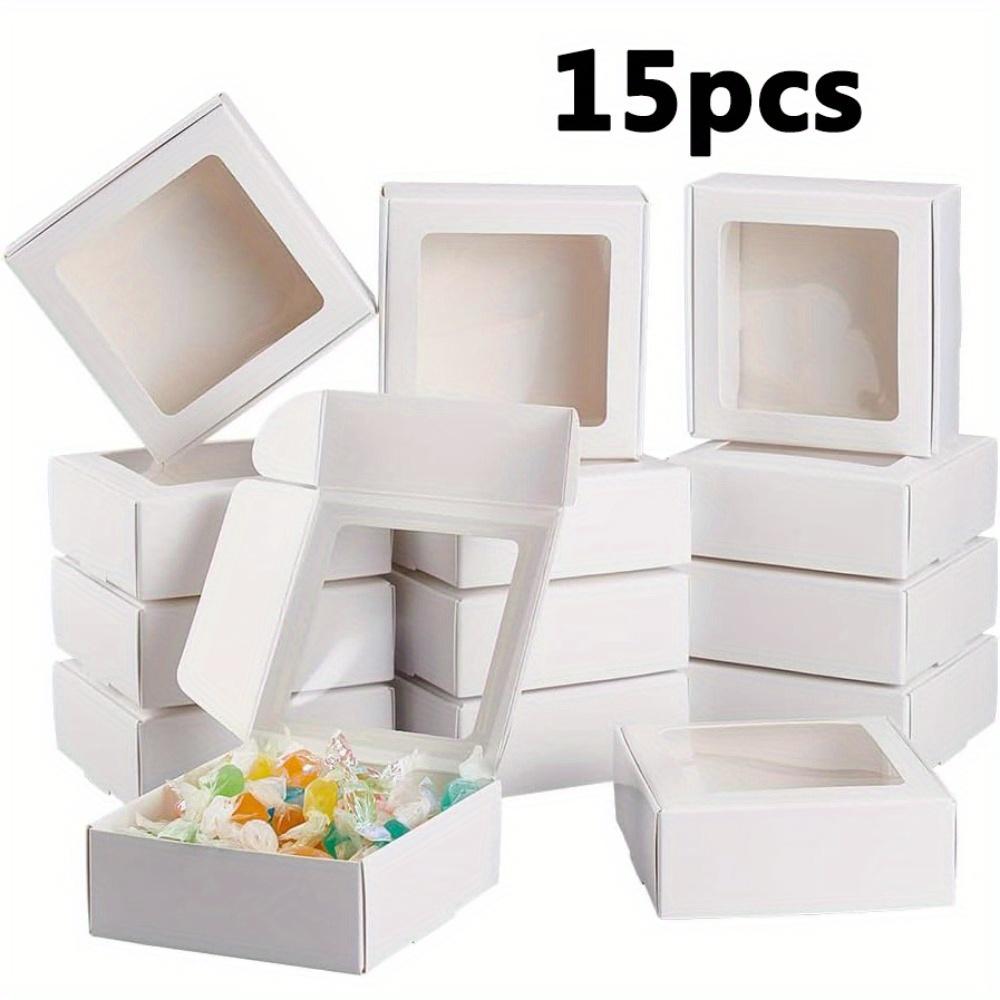 15pcs Clear Square Window Gift Boxes White Kraft Paper Present Package Display Boxes for Party Favor Treats Cookies Small Gifts or Crafts