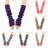 Women Striped Elbow Gloves Winter Knitted Arm Warmers Goth Punk Fingerless Gloves Stretchy Mittens with Thumb Hole for Daily Wear Cosplay