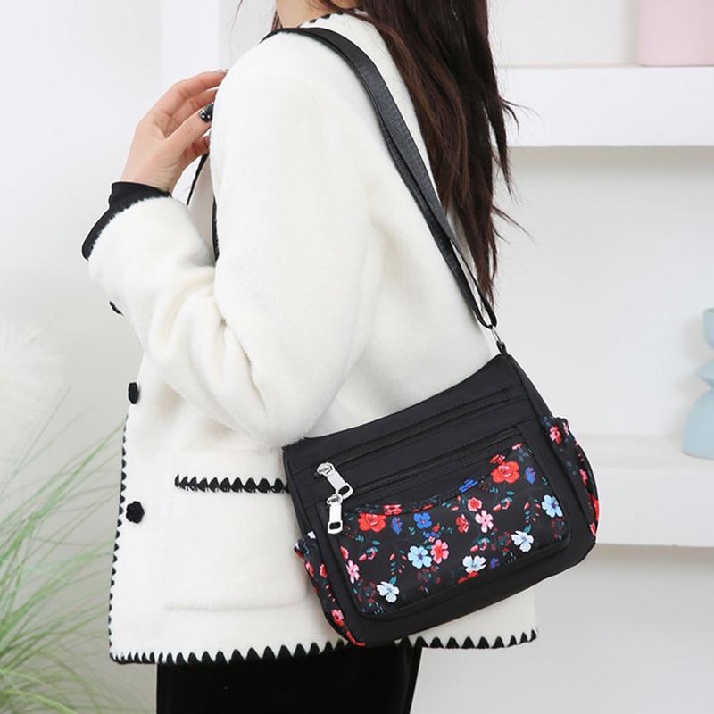 Fashion New Middle-aged Mother Bag Large-capacity Printed Multi-layer Shoulder Bag Lightweight Casual Joker Lady Crossbody Bag