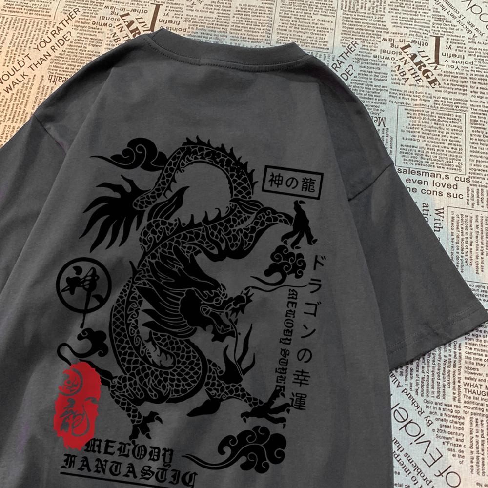 The Harajuku Dragon Funny Pattern T Shirts Men Hip Hop Tee Clothes Cotton Couple Summer Shirt Summer Cotton Loose T Shirts Women