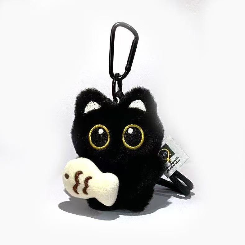 Kawaii Black Cat Plush Keychains Doll Pendant Cuddly Kitten Key Chain Ins Plush Keyring Doll for Boy Girl Cute Brithday Toy Gift
