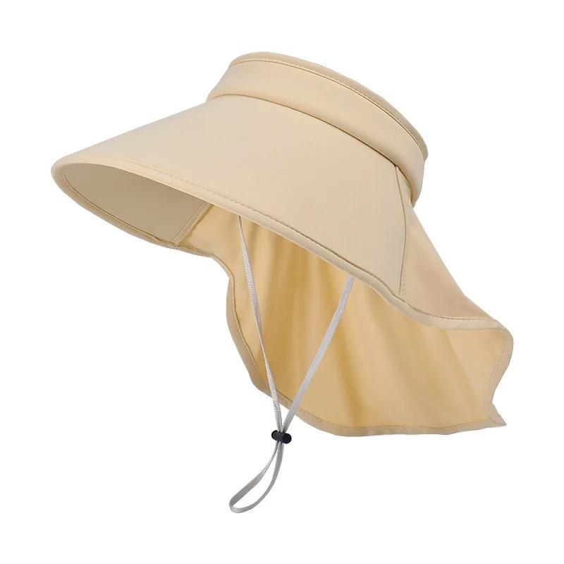 Outdoor Sun Bucket Hat for Women Men Large Brim Shawl Sun Hat Ice Silk UV Protection Sunshade Empty Top Cap Hiking Fishing Climb Visors Headwear