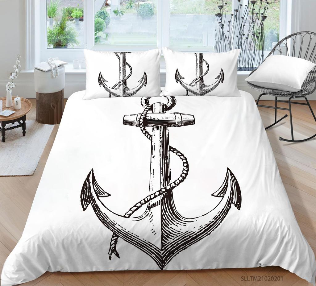 High Definition Digital Printed Bedding Set with Anchor Pattern Down Duvet Cover Pillowcase 2 or 3 Pieces DE200 * 200 Soft Washable Home Decoration