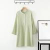 Spring and Autumn Women's Long Sleeve Nightdress 100%Cotton Crepe Round Neck Button Solid Color Dress Home Dress Nightgown Dress