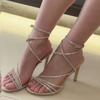 2025 Summer New Female Water Diamond Slim Strap Cross Sandals Women's Shoes Open Toe Thin Heels Sexy Celebrity Ladies High Heels