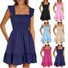Popular Women's Sleeveless Square Neck Pleated Backless Short Dress for Women Casual Dresses