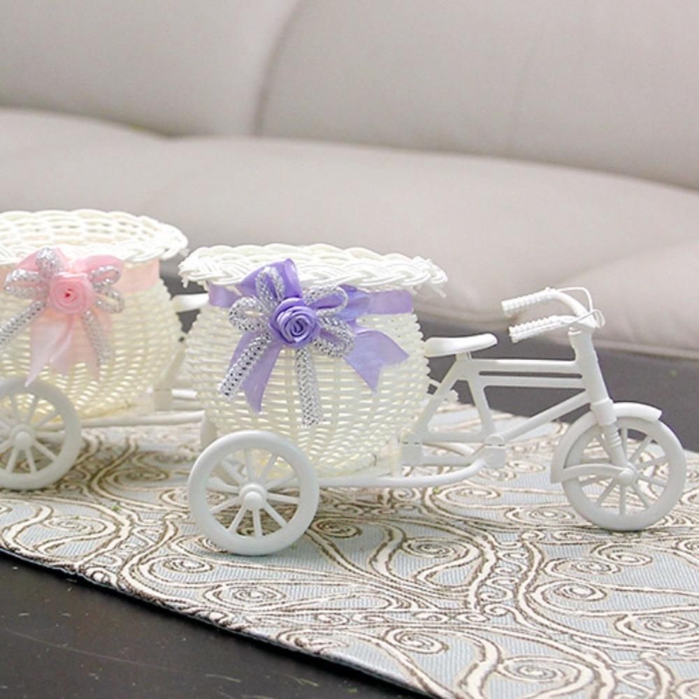Bicycle Decorative Flower Basket Plastic White Tricycle Bike Design Flower Basket Storage Party Decoration Pots