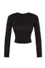 Women's Fashion New Blouse Black Deep Back Low-cut Fitted Cotton Stretchy Knitted Blouse
