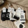 Men Autumn New Black and White Match Color Trend Letter Sports Sweat Absorption Breathable Boneless Tube Socks