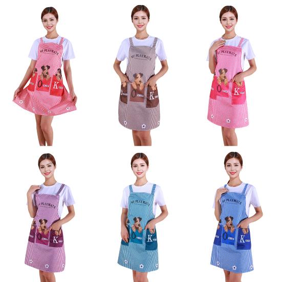 Kitchen Apron Cartoon Dog Pattern Apron Waterproof Oil-Resistant Polyester Sleeveless Apron for Home Restaurant Cafe House Cleaning