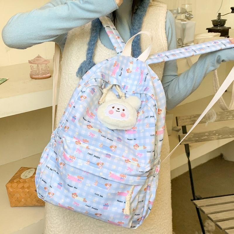 New Cute Flower Backpack Cartoon Kitten Student Schoolbag Simple Casual Junior High School Backpack