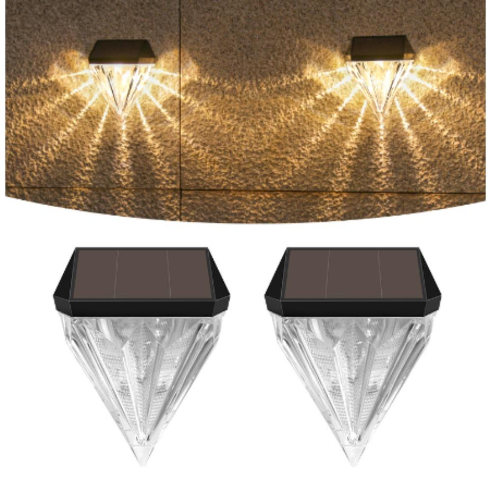 Solar Fence Lights Outdoor Garden Diamond Solar LED Wall Light IP65 Waterproof Garden Step Light for Terraces Railings