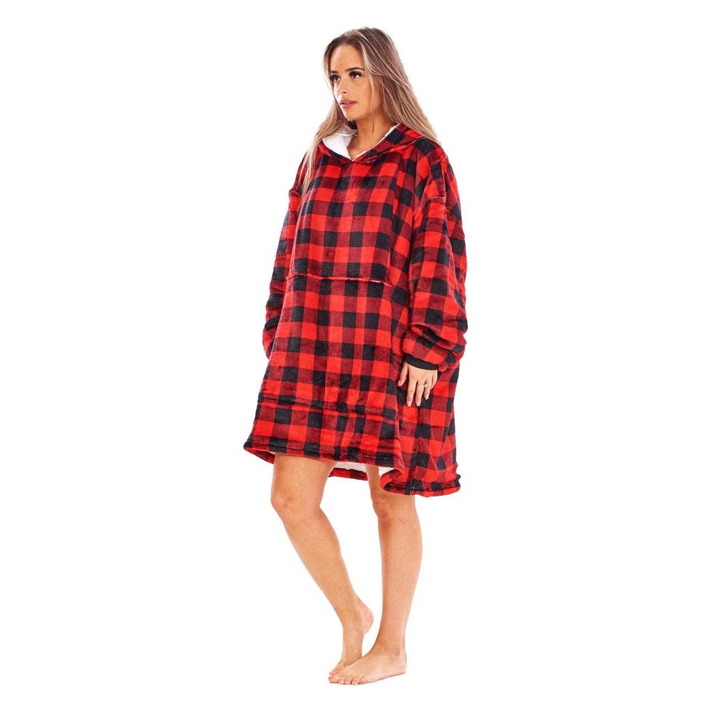 Keanu Unisex Adult Checked Fleece Sherpa Lined Oversized Blanket Hoodie
