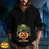 Halloween Printed Hooded Men's Oversized Drawstring Button Hoodie