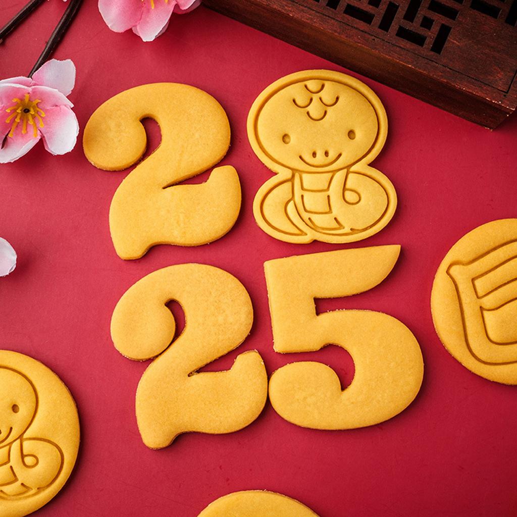 Pressable Biscuits Mold Snake Year Cookie Cutters Biscuits Fondant Cookie Stamps Kitchen Tool Party Supplies