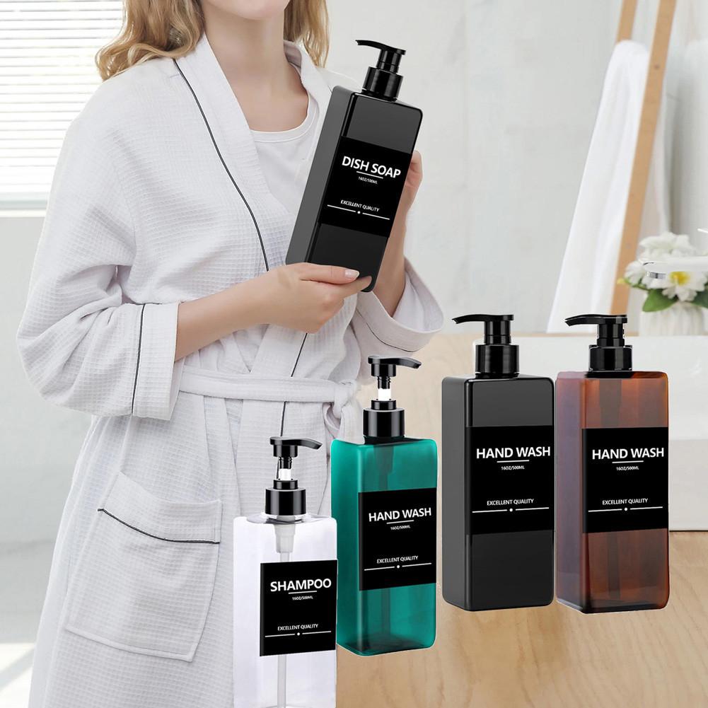 2pcs/set 500ml Square Empty Lotion Bottles with Labels Refillable Bottle Dispenser Containers Soap and Dish Soap Dispenser