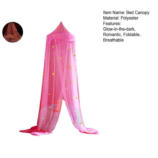 1 Set Dome Bed Canopy Foldable Glow-in-the-dark Polyester Stars Princess Canopy Bed Room Decor Household Supplies