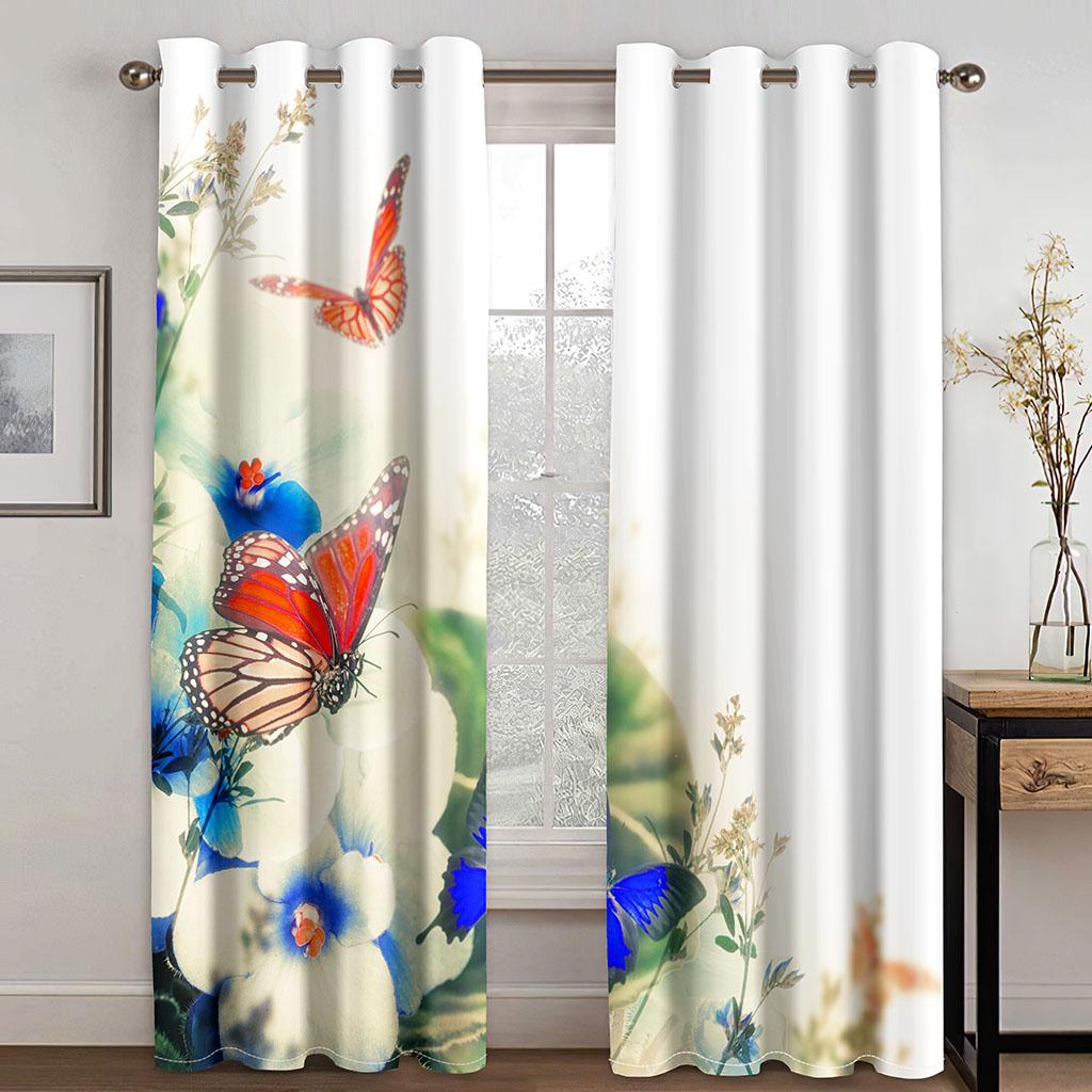 Blue Curtains for Living Room Luxury Butterfly Blackout Window Curtain for Bedroom Semi-Shading 2 Pieces Set Room Cortina Custom