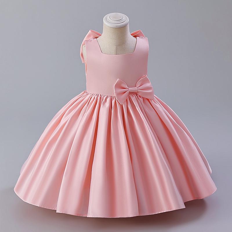 Европейское и американское атласное платье для девочки на день рождения и платье цветочницы с большим бантом