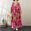 Round Neck Long Sleeve Bohemian Clothing Retro Autumn Cotton Linen Dresses Vintage Casual Floral Printed Long Dress for Women