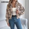 Autumn and Winter Women's Casual Plaid Fake Pockets Long Sleeve Tweed Jacket Coat